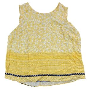 True Craft Curvy Blouse Womens 3X Yellow Floral Ruffled Sleeveless‎ Top Bohemian